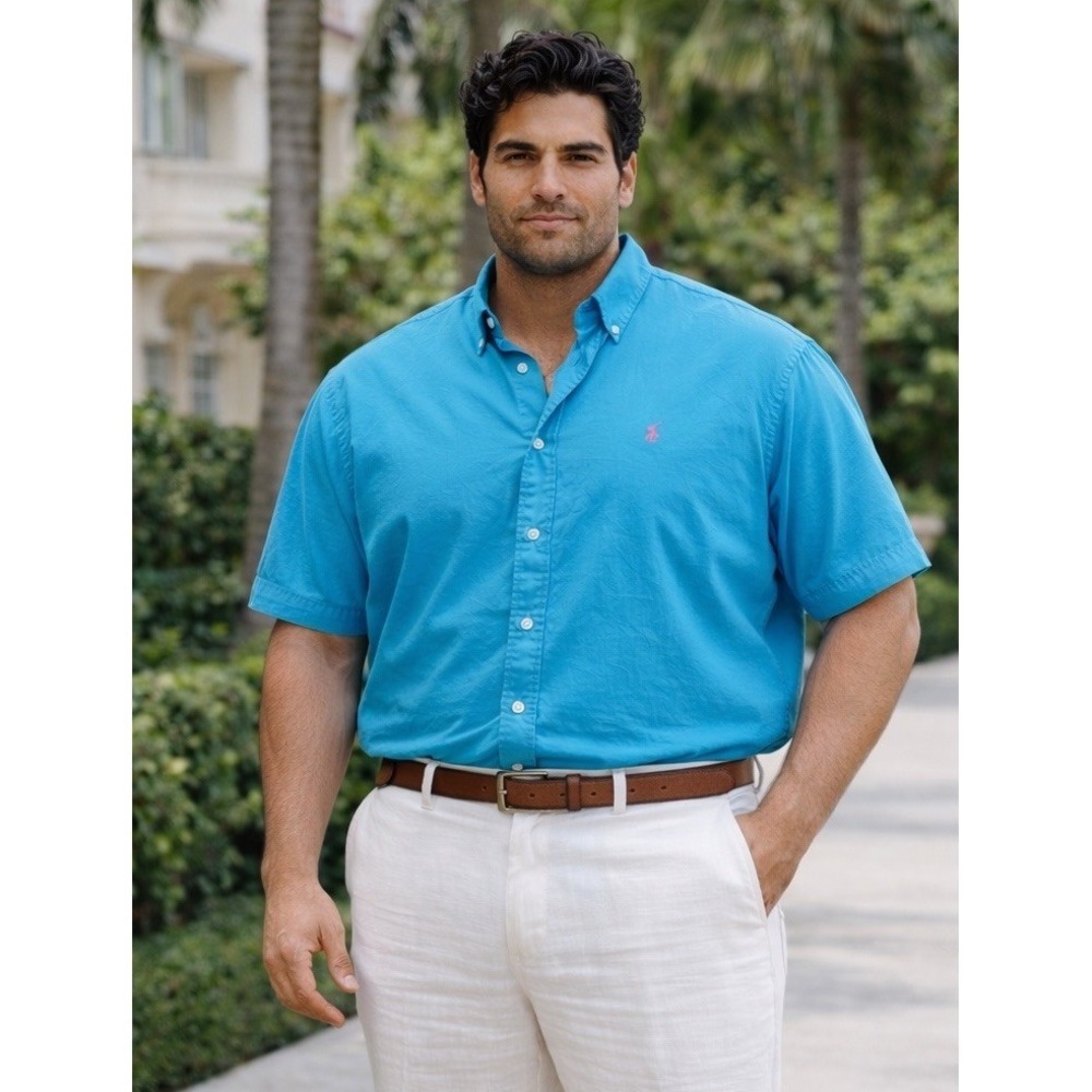 POLO RALPH LAUREN Classic Blake Short Sleeve Shirt Turquoise Button Down‎ XXL